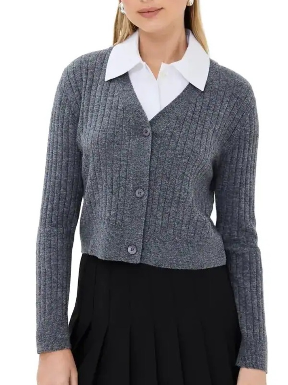 NWT STAUD Wallis Collared Knit Sweater Charcoal Gray Size S